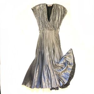 Vintage Sue Wong | Metallic Silver Pleated Disco Dress